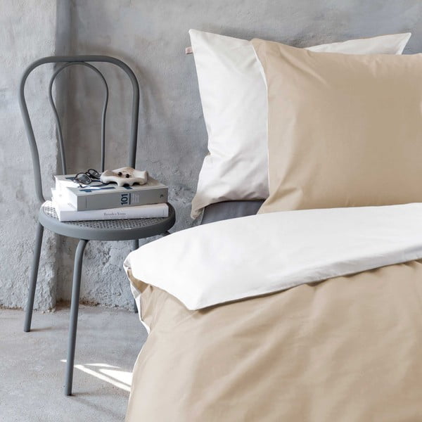 Lenzuolo singolo allungato bianco e beige in percalle di cotone 140x220 cm Shades - Mette Ditmer Denmark-image-1