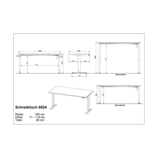 Scrivania regolabile con piano effetto rovere con altezza regolabile elettricamente 80x160 cm Boras – Germania-image-3
