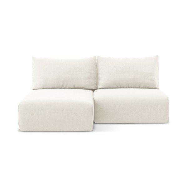 Divano angolare color crema allungabile/con contenitore (con penisola a sinistra/con chaise lounge) con rivestimento in velluto Kalena – Makamii