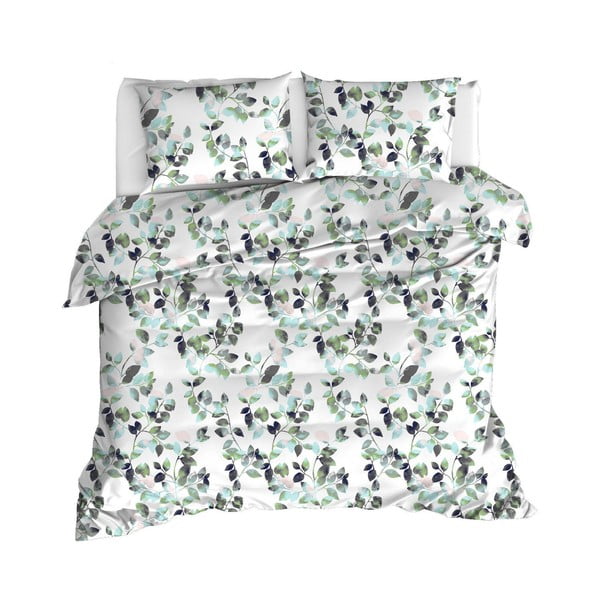 Set copripiumino e federa bianco/verde per letto matrimoniale 200x200 cm Sabine – Mijolnir