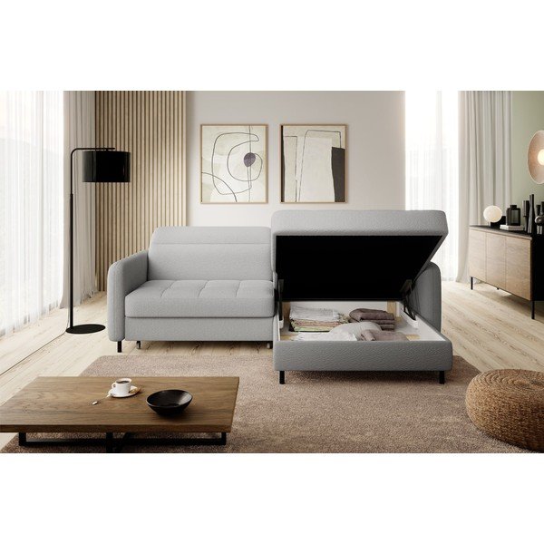 Divano angolare grigio allungabile/con contenitore (con penisola a destra/con chaise lounge) e rivestimento in bouclé Gomsi – ELTAP-image-4