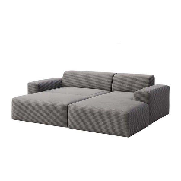 Divano angolare grigio allungabile e con contenitore (con penisola a destra e chaise lounge) rivestito in velluto a coste Villet – Rodier-image-4