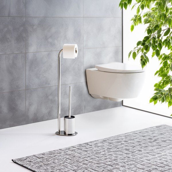 Porta carta igienica color argento lucido in acciaio inox con supporto con spazzola Levante – Wenko-image-1