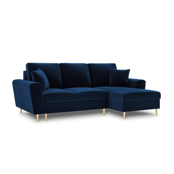 Divano angolare blu allungabile e con contenitore (con penisola a destra/con chaise lounge) con rivestimento in velluto Kyoto – Cosmopolitan Design-image-4