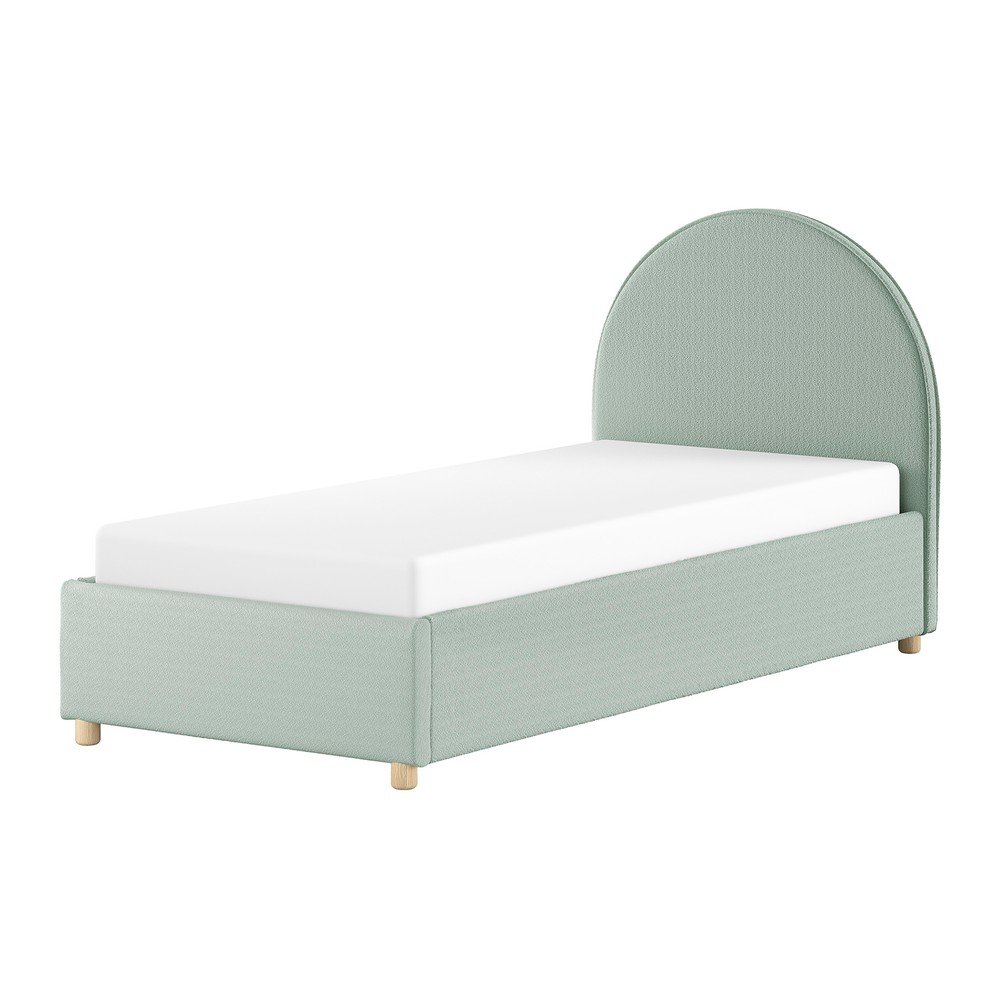 Letto singolo imbottito verde con contenitore con rete inclusa 90x200 cm Moon – Vipack | Letti singoli