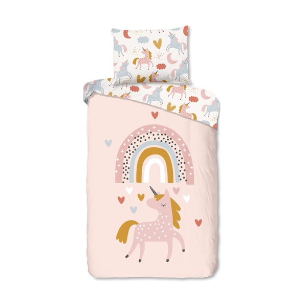 Set copripiumino e federa da bambini rosa in cotone per letto singolo 140x200 cm Unilove – Good Morning