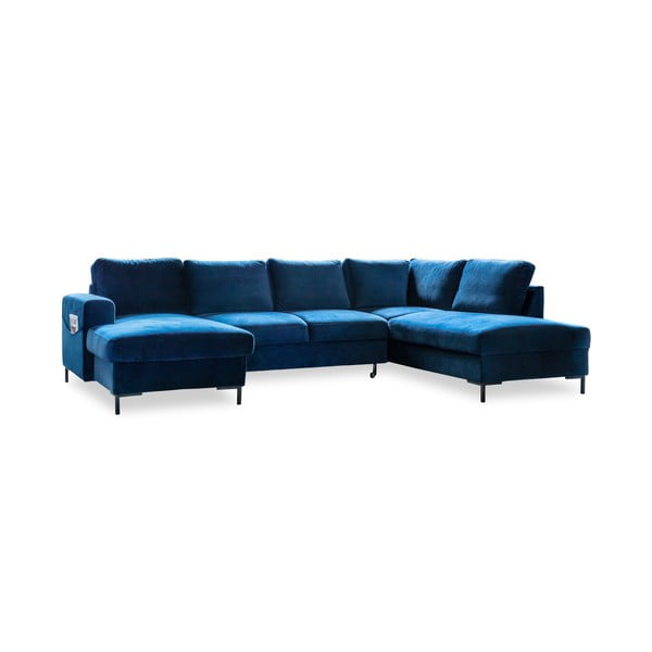 Divano letto a U in velluto blu navy, angolo destro Lofty Lilly - Miuform