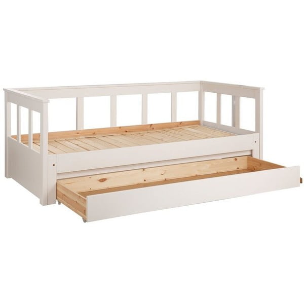 Letto per bambini in legno di pino bianco con letto estraibile con contenitore 90x200 cm PINO - Vipack