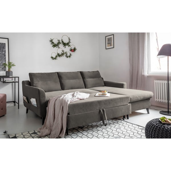 Divano letto angolare in velluto grigio scuro, angolo destro Stylish Stan - Miuform-image-4