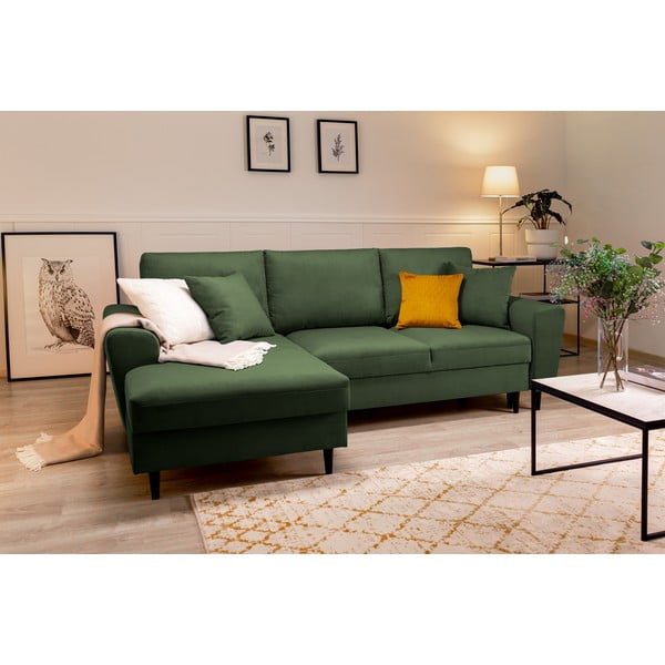 Divano letto in velluto a coste verde, angolo sinistro Moghan - Micadoni Home-image-1