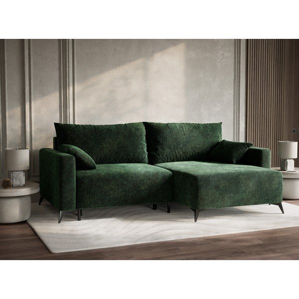 Divano angolare verde scuro allungabile/con contenitore (con penisola a destra/con chaise lounge) con rivestimento in ciniglia Leon – Maison de Rêve-image-4