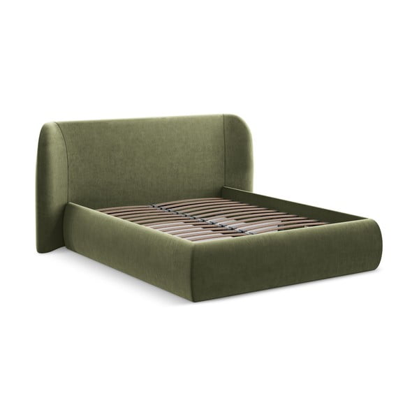 Letto matrimoniale imbottito verde con vano contenitore con griglia 180x200 cm Hauke - Makamii