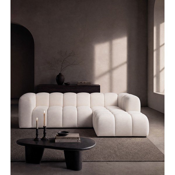 Divano angolare color crema (con penisola a destra e chaise lounge) con rivestimento in velluto Cube – Bonami Selection-image-3