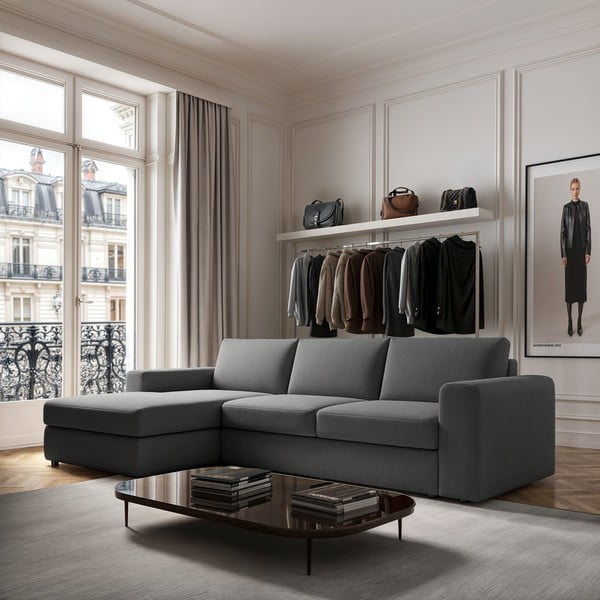 Divano angolare grigio (con penisola a sinistra e chaise lounge) Baga – Rodier-image-1