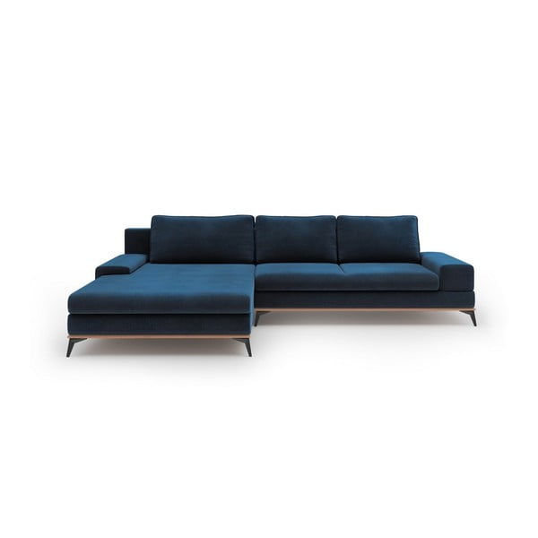 Divano letto angolare blu reale con rivestimento in velluto, angolo sinistro Astre - Windsor & Co Sofas