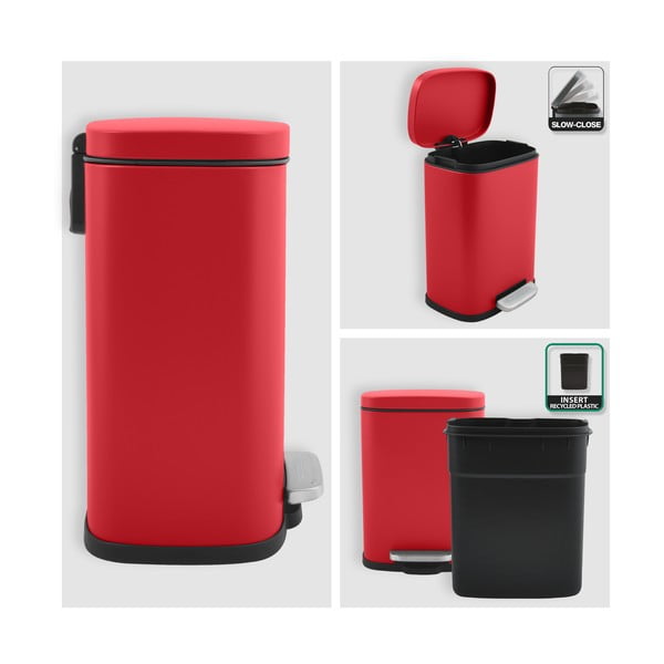 Cestino per la spazzatura rosso in acciaio con pedale 5 l   Akira – Spirella-image-3