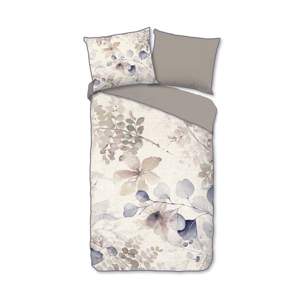 Set copripiumino e federa beige in raso di cotone per letto singolo ed esteso 140x220 cm Fivien – Descanso