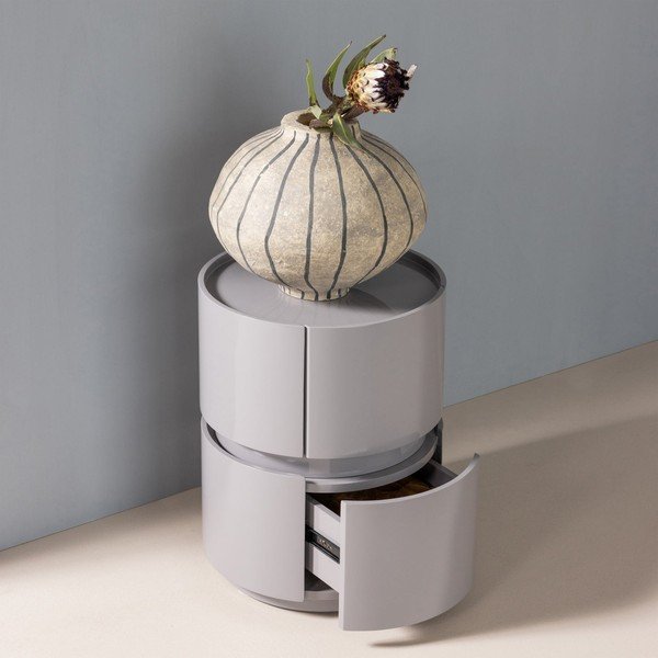 Comodino grigio chiaro lucido Lunex – WOOOD-image-1