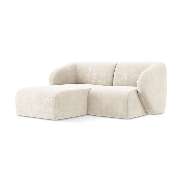 Divano angolare beige (con penisola a sinistra/con chaise lounge) con rivestimento in ciniglia Lani – Makamii-image-1