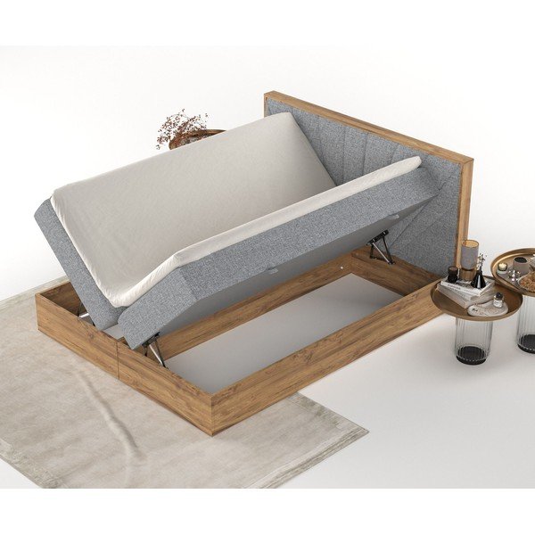 Letto boxspring con contenitore in colore grigio-naturale 180x200 cm Asahi - Maison de Rêve-image-3