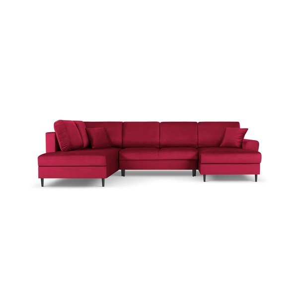 Divano angolare rosso allungabile e con contenitore (con penisola a sinistra/a U) con rivestimento in velluto Kyoto – Cosmopolitan Design