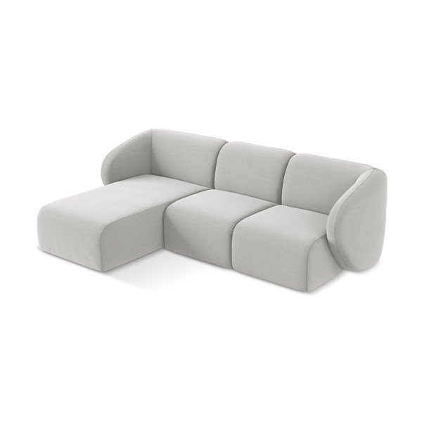 Divano angolare grigio chiaro (con penisola a sinistra/con chaise lounge) con rivestimento in velluto Lani – Makamii-image-2