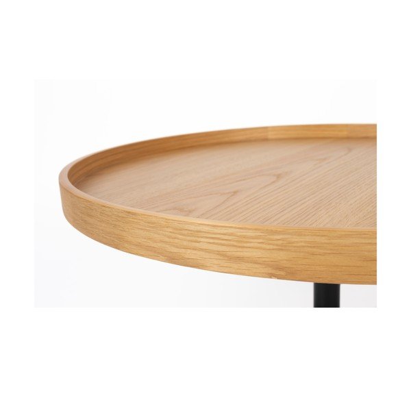 Tavolino da salotto rotondo di colore naturale con piano effetto rovere ø 70 cm Yuri L – White Label-image-3