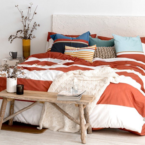 Copripiumino in cotone bianco e mattone per letto singolo 140x200 cm Golden lands - Blanc-image-1