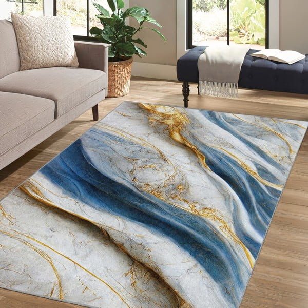 Tappeto blu lavabile 80x150 cm Golden Spill – Mila Home-image-4