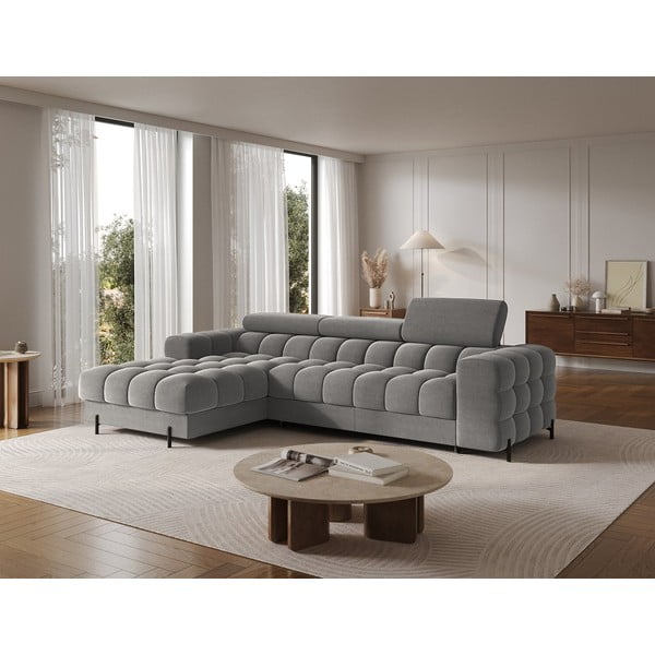 Divano angolare grigio tortora allungabile/con contenitore (con penisola a sinistra/con chaise lounge) con rivestimento in velluto Felro – ELTAP-image-3