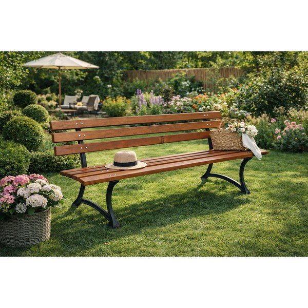 Panca da giardino di colore naturale in legno massiccio – Rojaplast-image-1