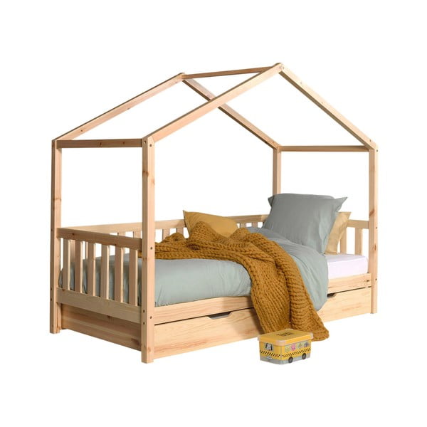 Letto per bambini in legno di pino con letto estraibile e contenitore in colore naturale 90x200 cm DALLAS - Vipack