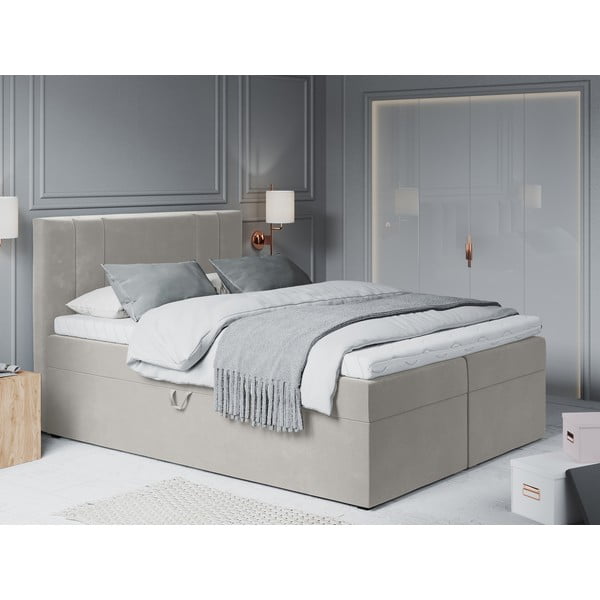 Letto boxspring beige con contenitore 200x200 cm Afra - Mazzini Beds-image-1