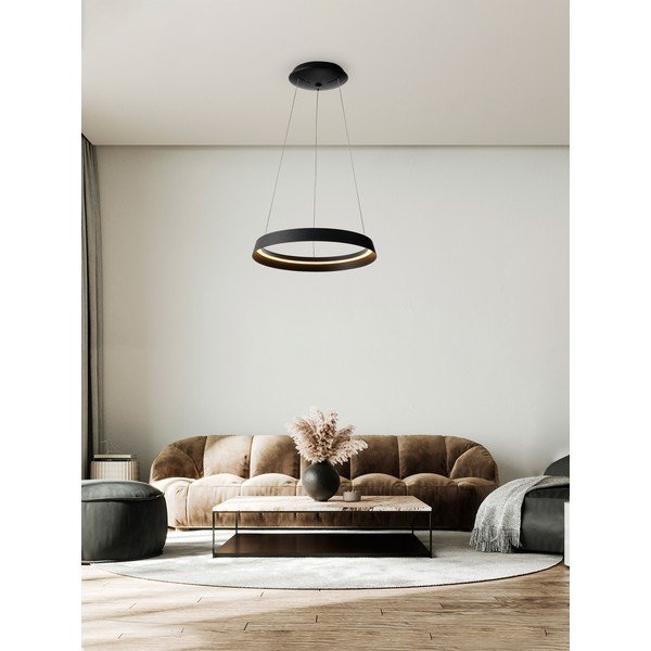 Lampadario LED nero opaco in alluminio con paralume in vetro acrilico con intensità regolabile ø 45 cm Ormi – Nova Luce-image-1