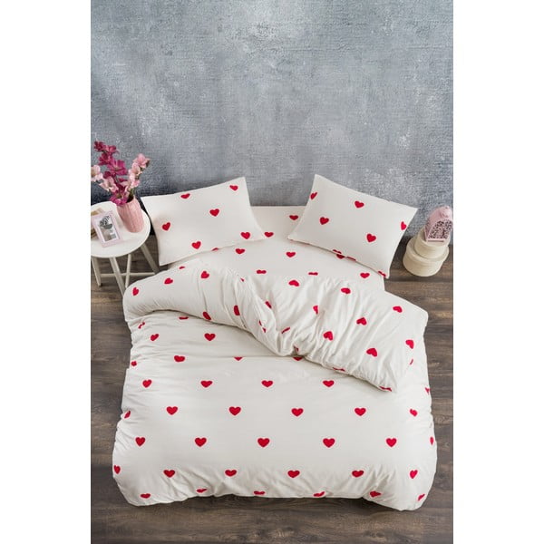 Biancheria da letto matrimoniale color panna in cotone Renforcé con un lenzuolo 4 pezzi 200x220 cm Mini Hearts - Mila Home