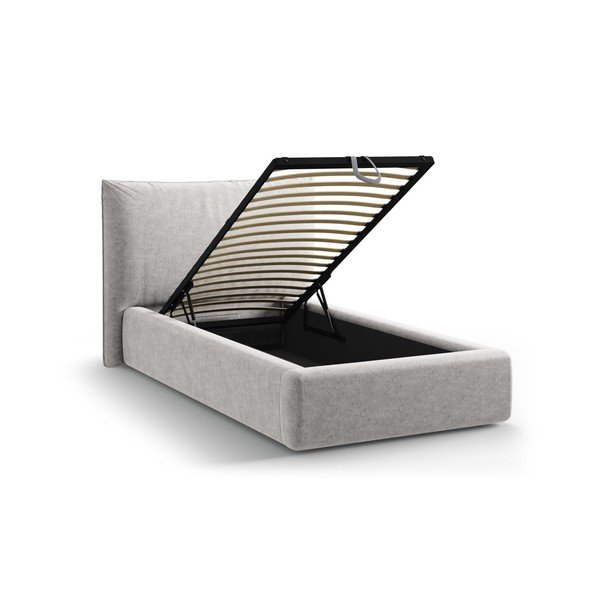 Letto singolo imbottito grigio chiaro con contenitore con rete inclusa 90x200 cm Kaelle – Micadoni -image-1