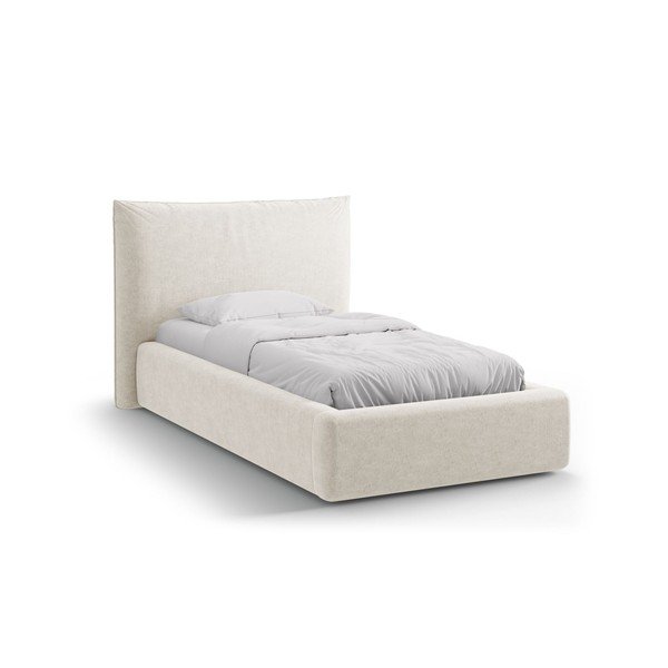Letto singolo imbottito color crema con contenitore con rete inclusa 90x200 cm Kaelle – Micadoni 