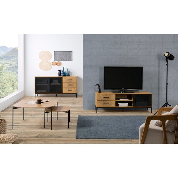 Tavolino in legno di quercia decorato, larghezza 50 cm Idara - Marckeric-image-4