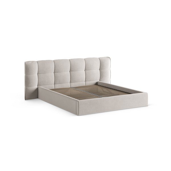 Letto matrimoniale imbottito beige con contenitore con rete inclusa 200x200 cm Eric – Micadoni -image-3