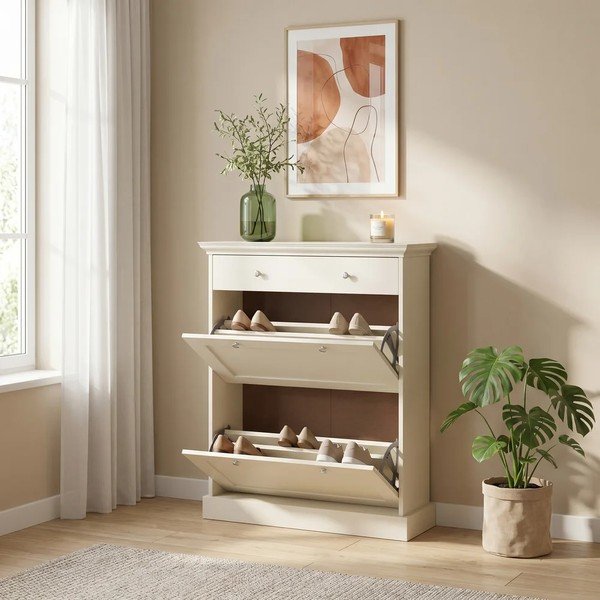 Scarpiera beige opaca con ante ribaltabili 80x105x30 cm Binz – Støraa-image-2
