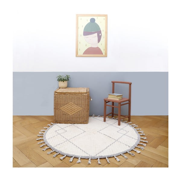 Tappeto a mano in cotone bianco e grigio, ø 120 cm Come - Nattiot-image-2