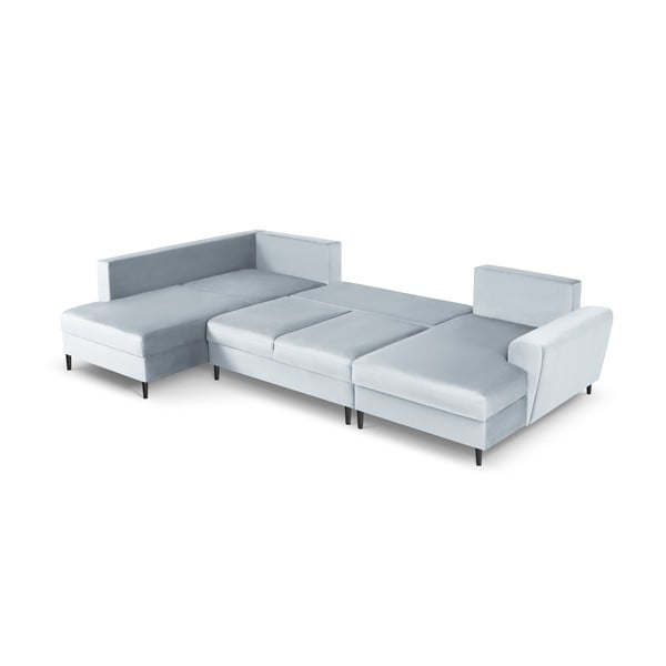 Divano angolare azzurro allungabile e con contenitore (con penisola a sinistra/a U) con rivestimento in velluto Kyoto – Cosmopolitan Design-image-2