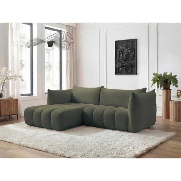 Divano angolare verde (con penisola a sinistra/con chaise lounge) con rivestimento in bouclé Azra – Bobochic Paris-image-1