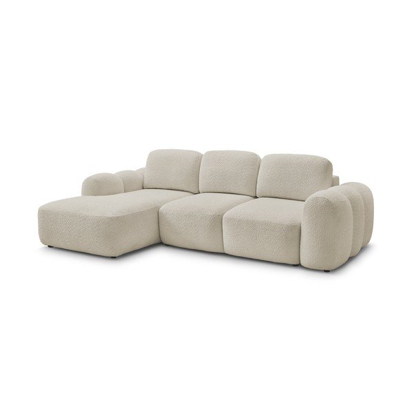 Divano angolare beige allungabile/con contenitore (con penisola a sinistra/con chaise lounge) con rivestimento in bouclé Montaigne – Bobochic Paris-image-3