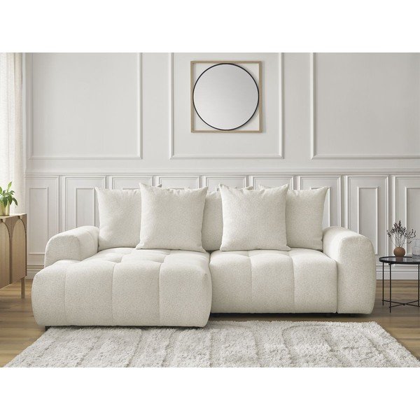 Divano angolare bianco allungabile/con contenitore (con penisola a sinistra/con chaise lounge) con rivestimento in ciniglia Roxelane – Bobochic Paris-image-1