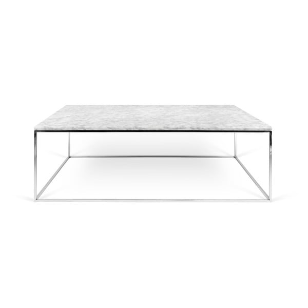 Tavolino in marmo bianco con gambe cromate , 75 x 120 cm Gleam - TemaHome