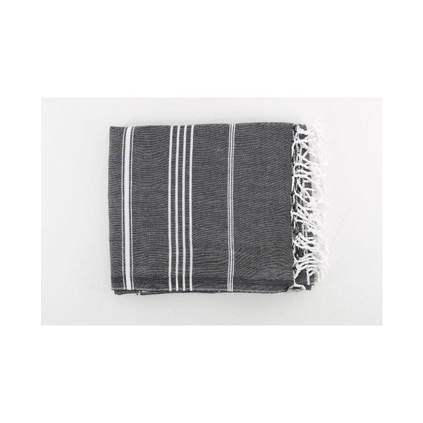 Telo da bagno in cotone nero Hammam Sultan, 100 x 180 cm - Mijolnir-image-2