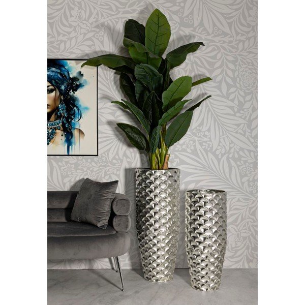 Set di vasi argentati in metallo alti 2 pz (altezza totale 92 cm) Silvy – Mauro Ferretti-image-1