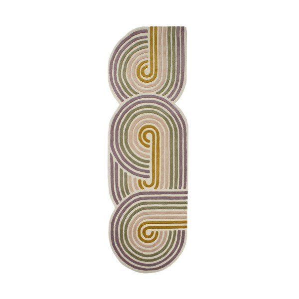 Passatoia verde in lana tessuta a mano 80x300 cm Spiral Shaped  – Flair Rugs