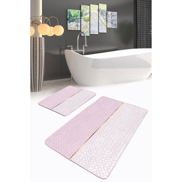Tappetini da bagno rosa in set da 2 100x60 cm - Minimalist Home World-image-1